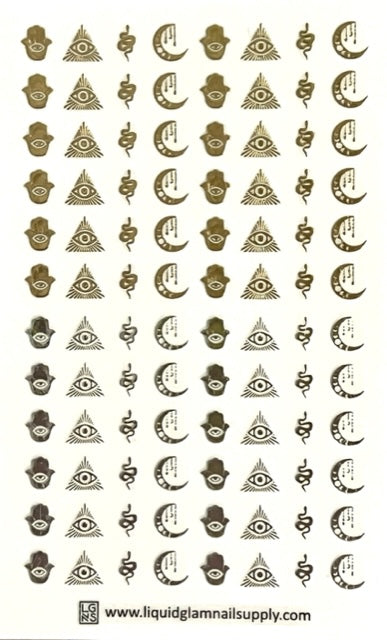 Gold & Silver The Tarot Collection Sticker Sheet/Snake/Hamsa/Evil Eye/Moon