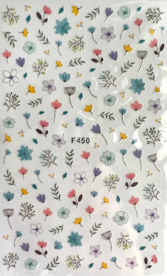 Spring flowers & greenery Self Adhesive Nail Decals/Stickers
